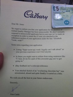 Cadbury applicant rejection