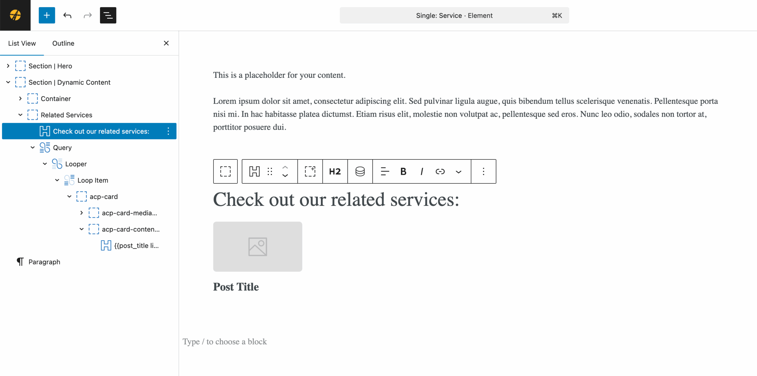 Screenshot of block structure